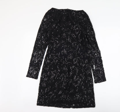 Dorothy Perkins Womens Black Polyester A-Line Size 6 V-Neck Zip