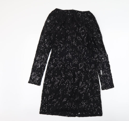 Dorothy Perkins Womens Black Polyester A-Line Size 6 V-Neck Zip