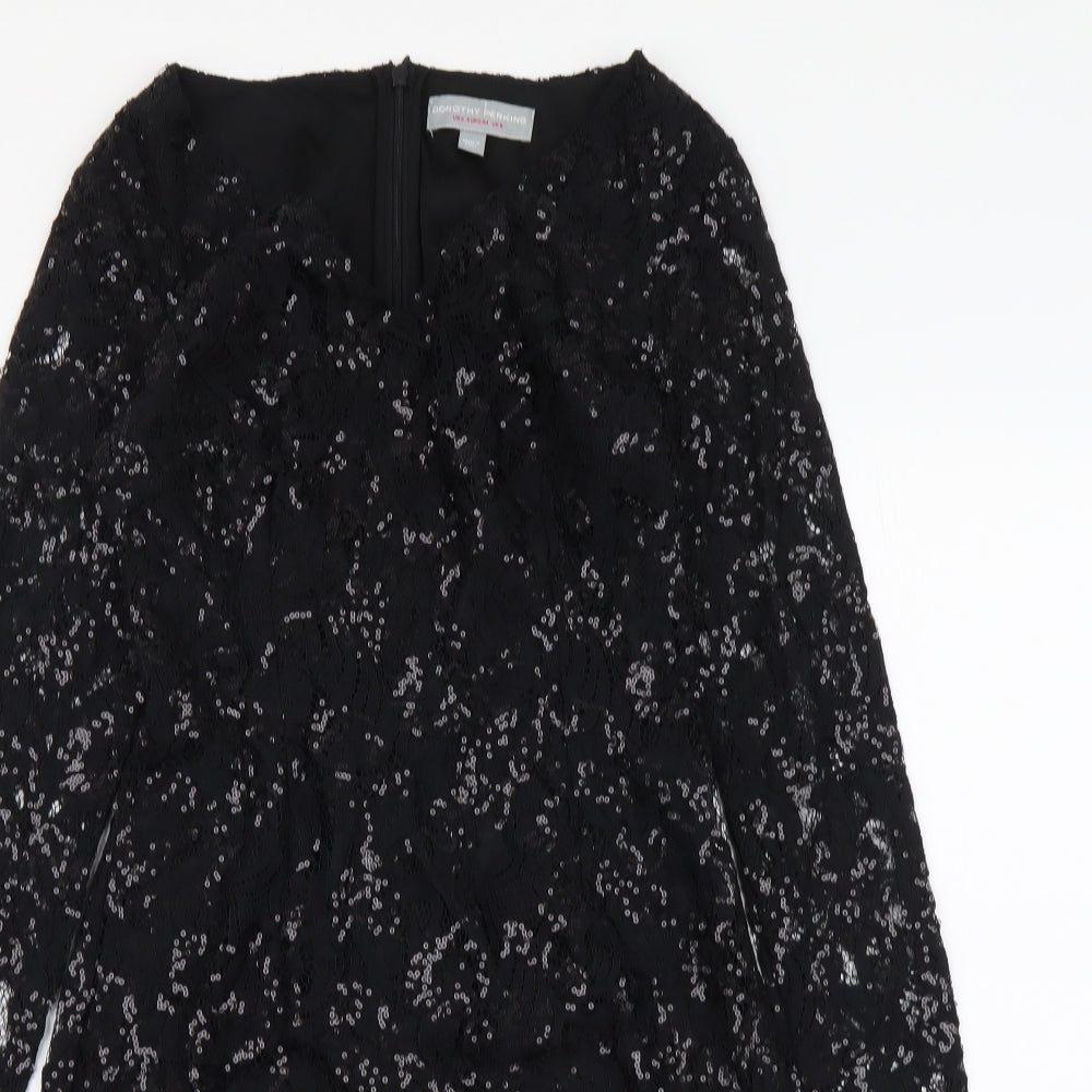 Dorothy Perkins Womens Black Polyester A-Line Size 6 V-Neck Zip