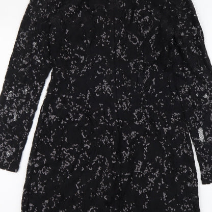 Dorothy Perkins Womens Black Polyester A-Line Size 6 V-Neck Zip