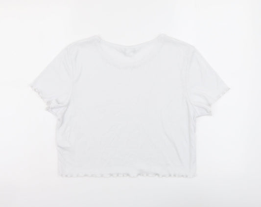 Womens UK Size L Monki White Cropped T-Shirt