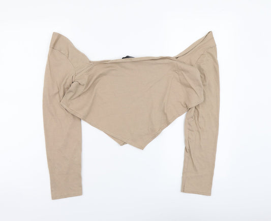 Womens UK Size 12 PRETTYLITTLETHING Beige Cropped Blouse
