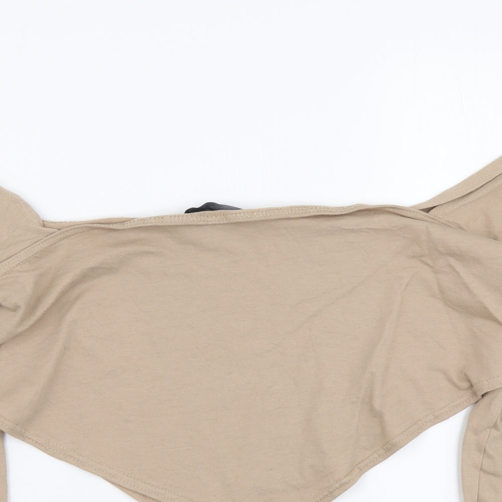 Womens UK Size 12 PRETTYLITTLETHING Beige Cropped Blouse