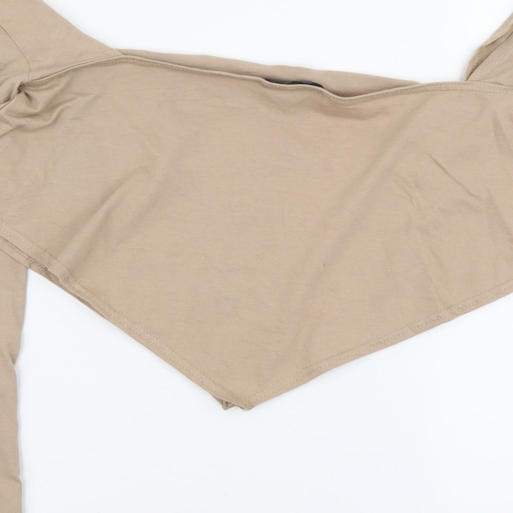 Womens UK Size 12 PRETTYLITTLETHING Beige Cropped Blouse