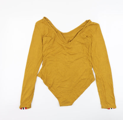 I SAW IT FIRST Womens Yellow Viscose Bodysuit One-Piece Size 12 Snap