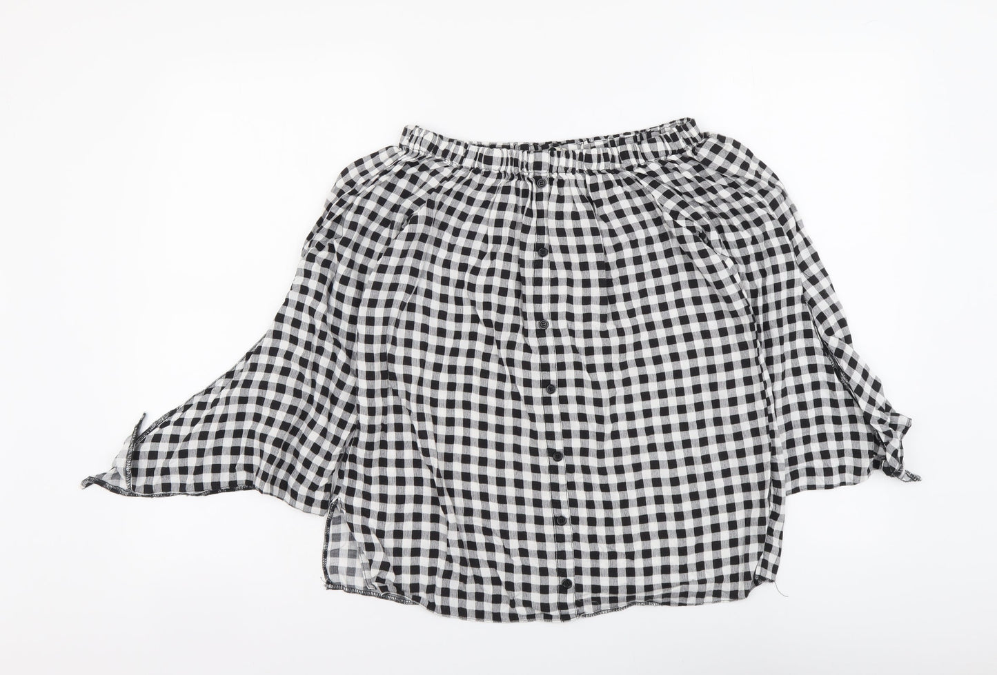 George Womens Grey Check Viscose Basic Blouse Size 8 Off the Shoulder