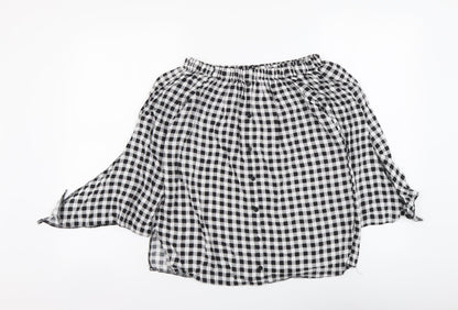 George Womens Grey Check Viscose Basic Blouse Size 8 Off the Shoulder