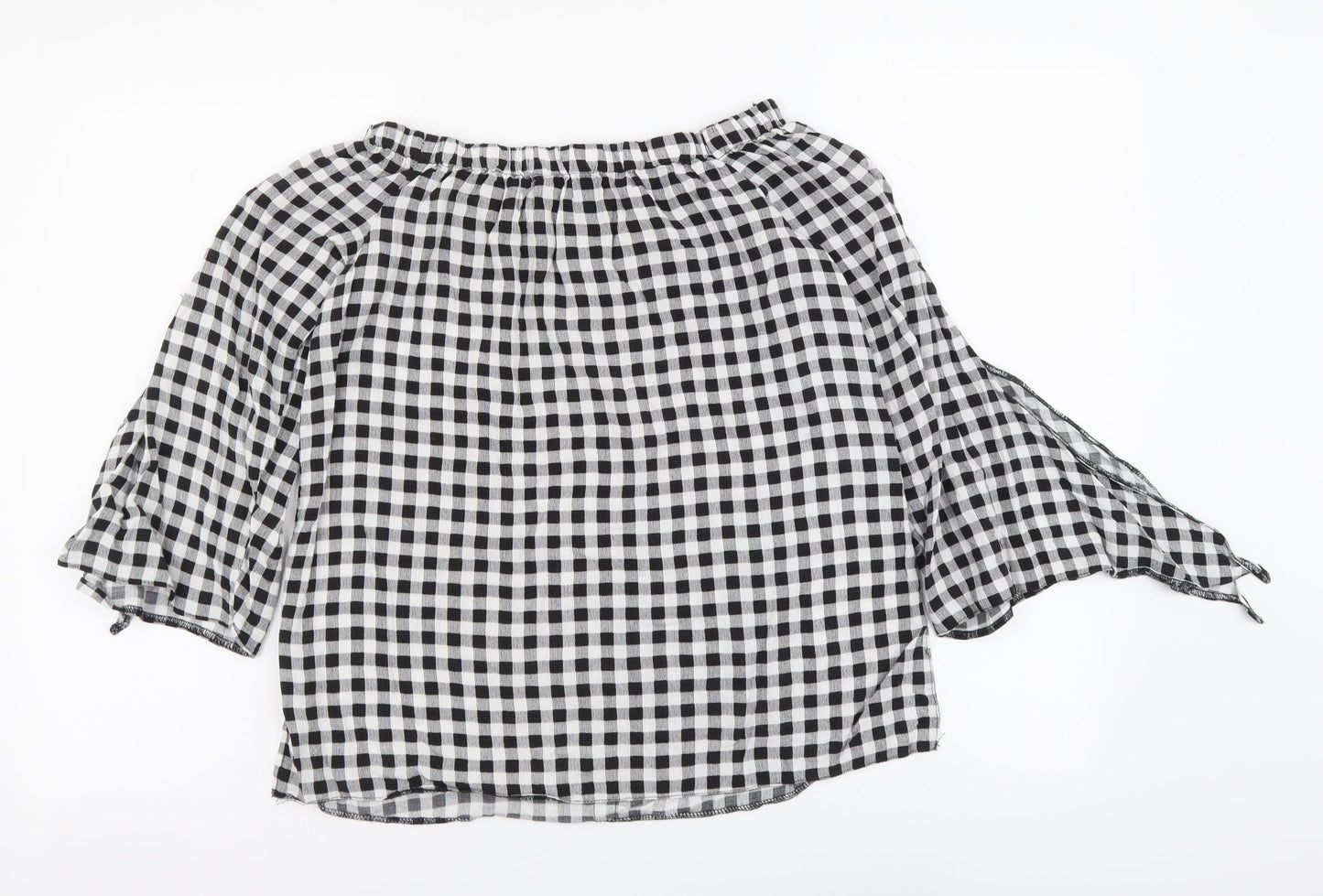 George Womens Grey Check Viscose Basic Blouse Size 8 Off the Shoulder