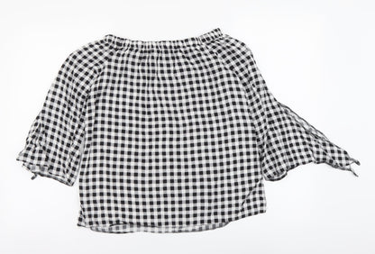 George Womens Grey Check Viscose Basic Blouse Size 8 Off the Shoulder