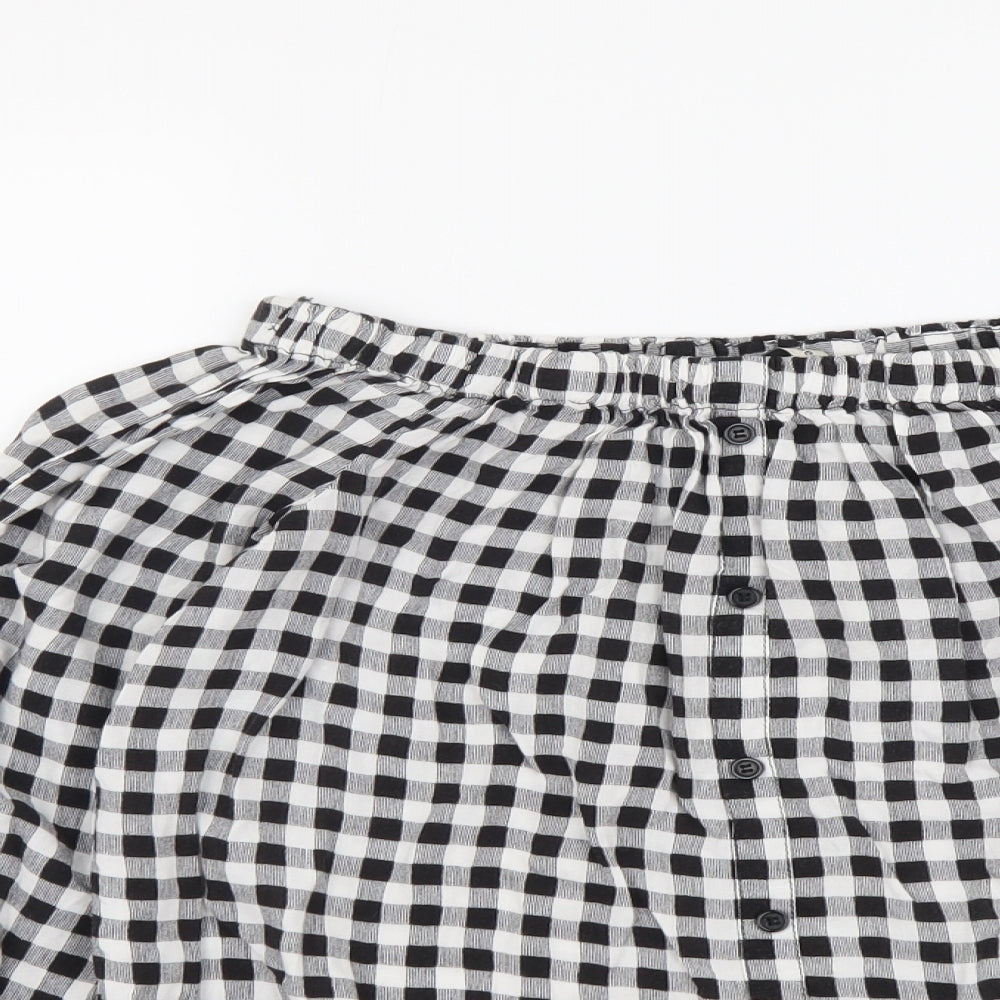 George Womens Grey Check Viscose Basic Blouse Size 8 Off the Shoulder