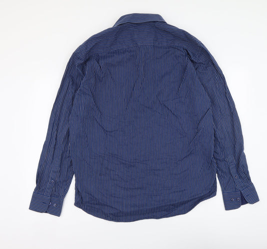 Westbury Mens Blue Striped Cotton Button-Up Size L Collared Button