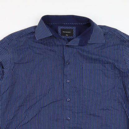 Westbury Mens Blue Striped Cotton Button-Up Size L Collared Button