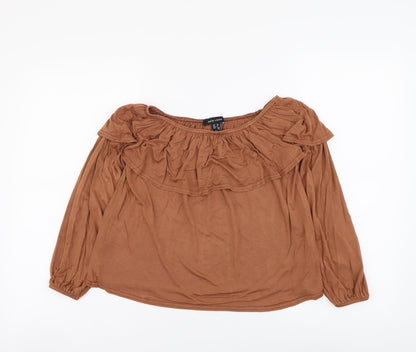 Womens UK Size 10 New Look Brown Cropped Blouse