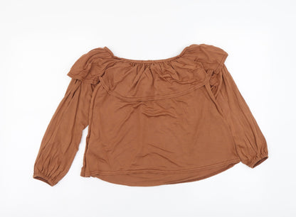 Womens UK Size 10 New Look Brown Cropped Blouse