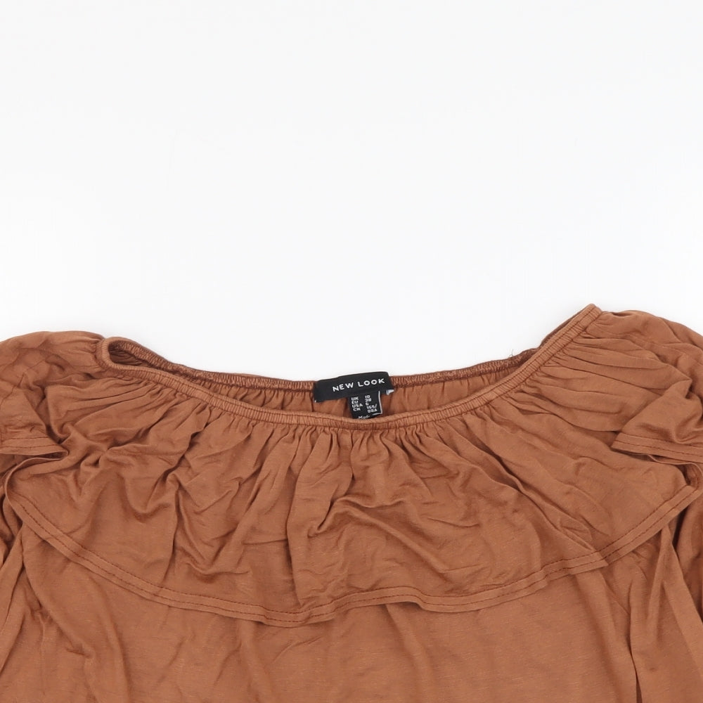 Womens UK Size 10 New Look Brown Cropped Blouse