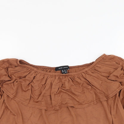 Womens UK Size 10 New Look Brown Cropped Blouse