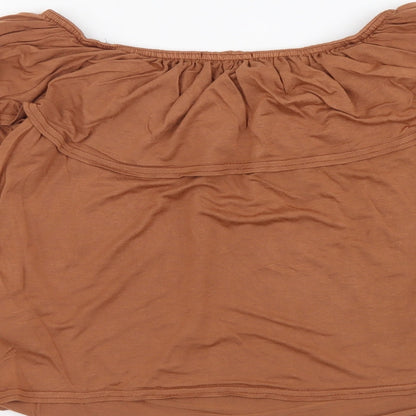 Womens UK Size 10 New Look Brown Cropped Blouse