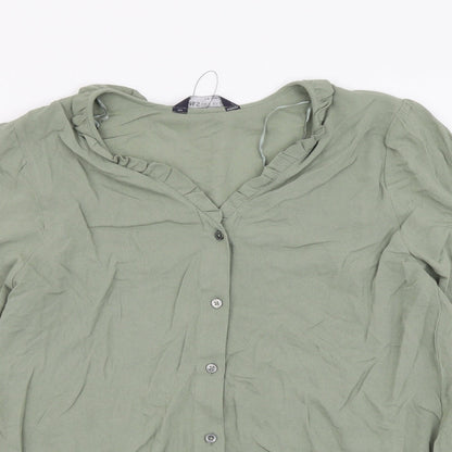 Marks and Spencer Womens Green Viscose Basic Button-Up Size 8 V-Neck