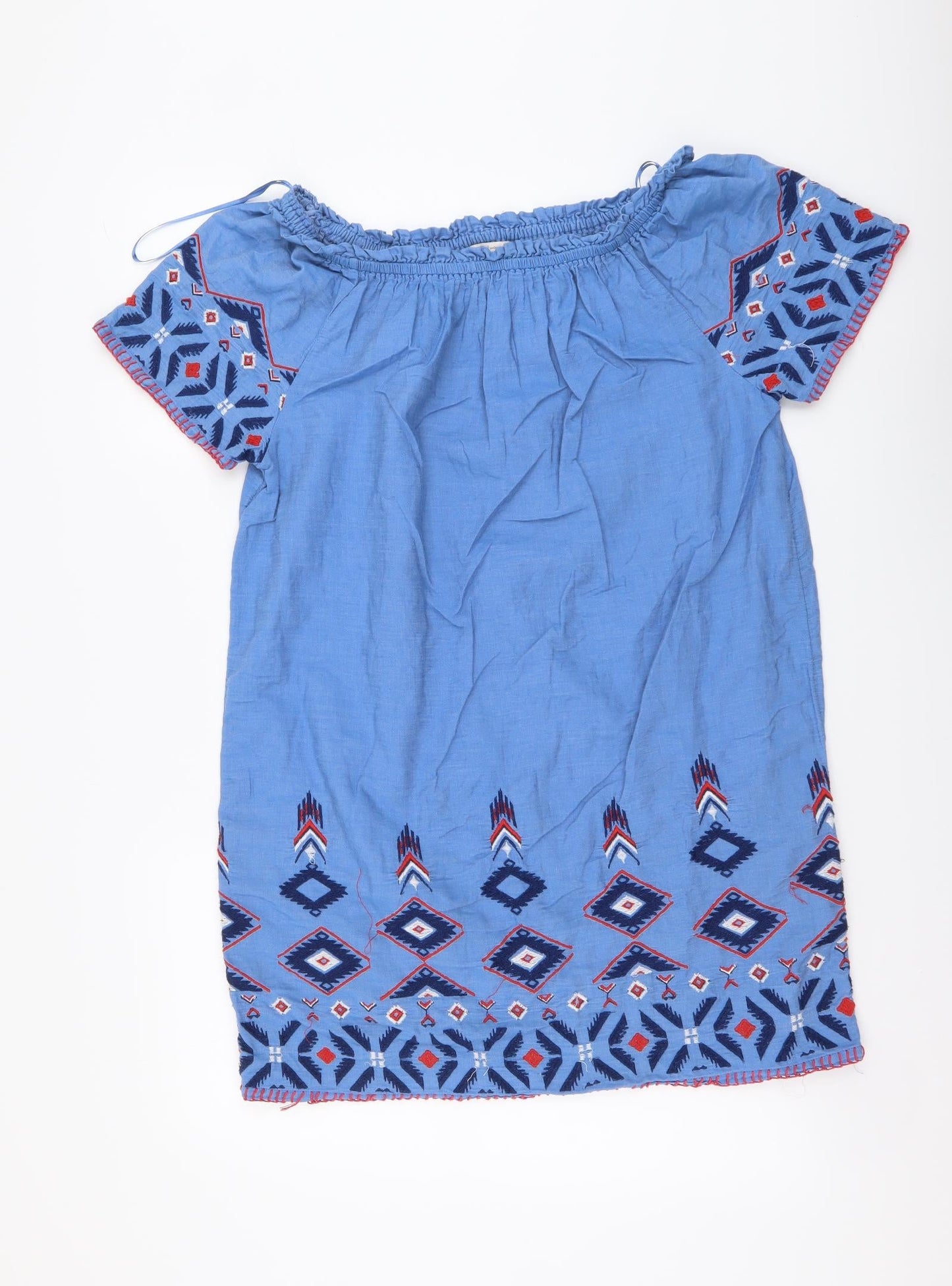 TU Womens Blue Cotton Sheath Size 12 Off the Shoulder Pullover