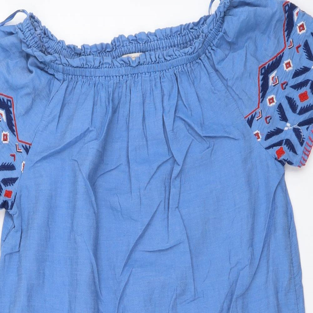 TU Womens Blue Cotton Sheath Size 12 Off the Shoulder Pullover