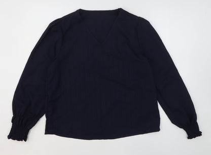 SheIn Womens Blue Striped 100% Polyester Pullover Sweatshirt Size L Pullover