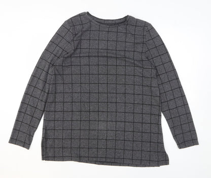 Preworn Womens Grey Check Polyester Pullover Sweatshirt Size 14 Pullover