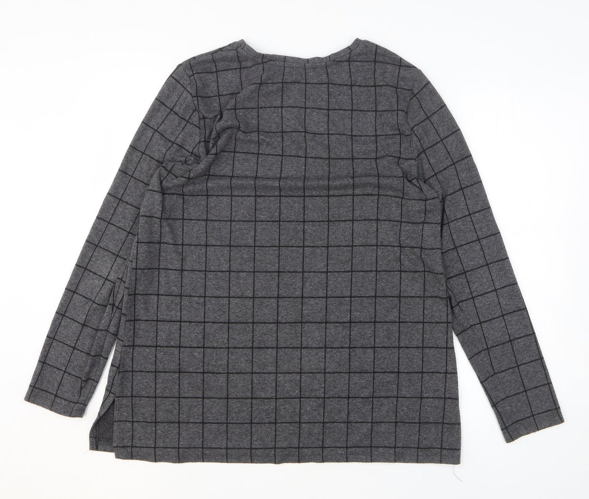 Preworn Womens Grey Check Polyester Pullover Sweatshirt Size 14 Pullover