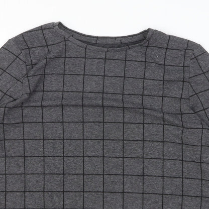 Preworn Womens Grey Check Polyester Pullover Sweatshirt Size 14 Pullover
