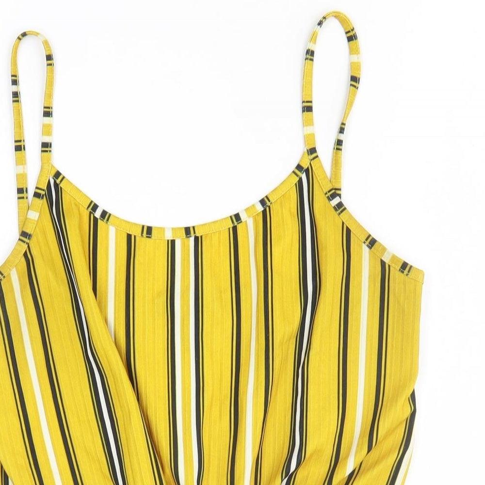 New Look Womens Yellow Striped Polyester Wrap Tank Size 12 Scoop Neck
