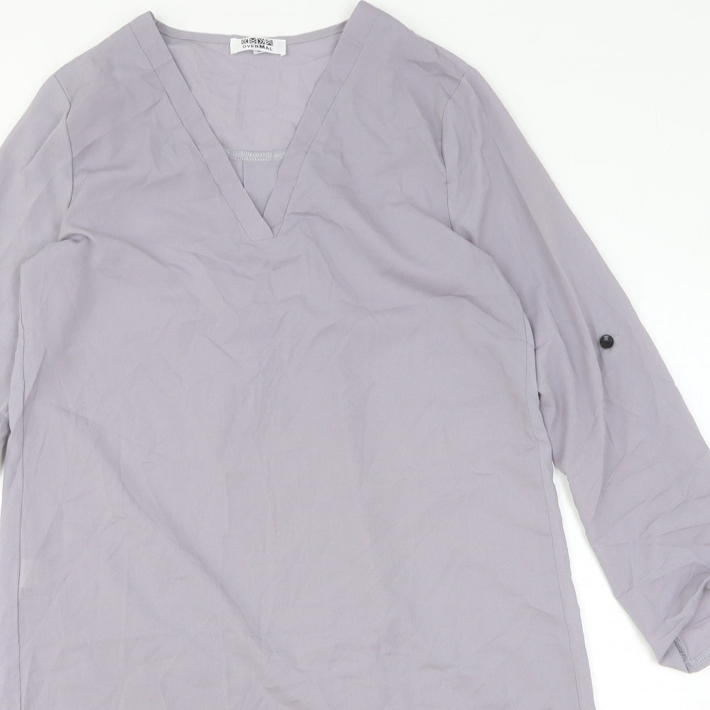 Overmal Womens Grey Polyester T-Shirt Dress Size L V-Neck Pullover