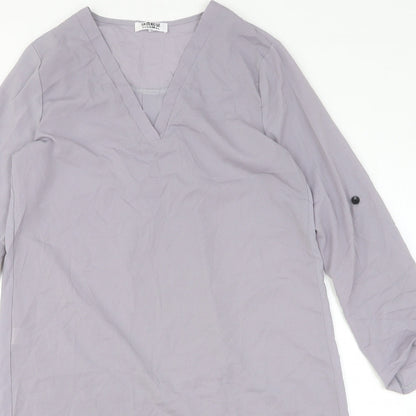 Overmal Womens Grey Polyester T-Shirt Dress Size L V-Neck Pullover