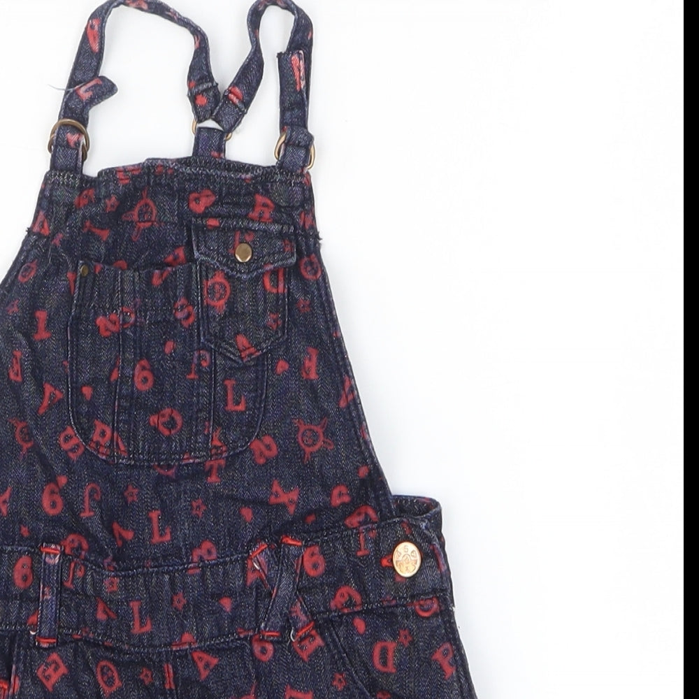 Arabella & Addison Girls Blue Geometric 100% Cotton Dungaree One-Piece Size 24 Months Pullover