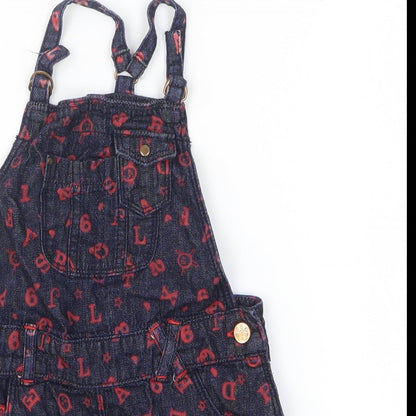Arabella & Addison Girls Blue Geometric 100% Cotton Dungaree One-Piece Size 24 Months Pullover