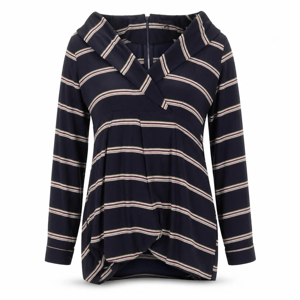H&M Womens Blue Striped Polyester Bodycon Size 12 V-Neck Zip