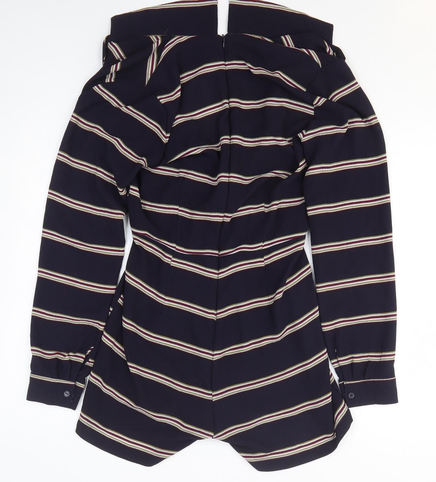 H&M Womens Blue Striped Polyester Bodycon Size 12 V-Neck Zip