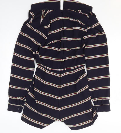 H&M Womens Blue Striped Polyester Bodycon Size 12 V-Neck Zip