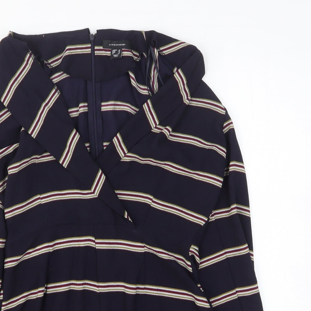 H&M Womens Blue Striped Polyester Bodycon Size 12 V-Neck Zip