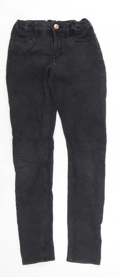 Denim & Co. Girls Black Cotton Skinny Jeans Size 10-11 Years Regular Zip