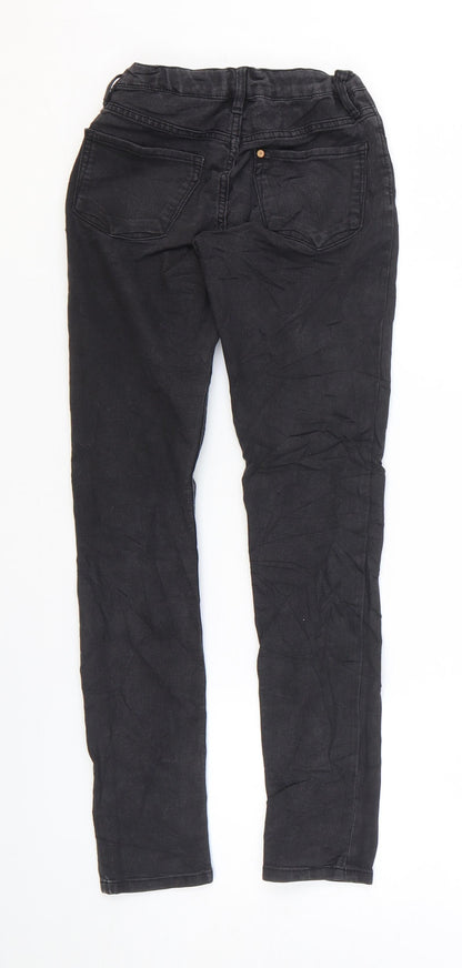 Denim & Co. Girls Black Cotton Skinny Jeans Size 10-11 Years Regular Zip