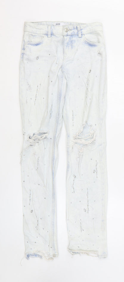 Bershka Womens Blue Cotton Straight Jeans Size 4 L31 in Regular Zip