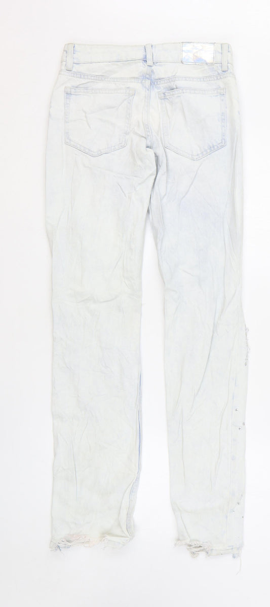 Bershka Womens Blue Cotton Straight Jeans Size 4 L31 in Regular Zip