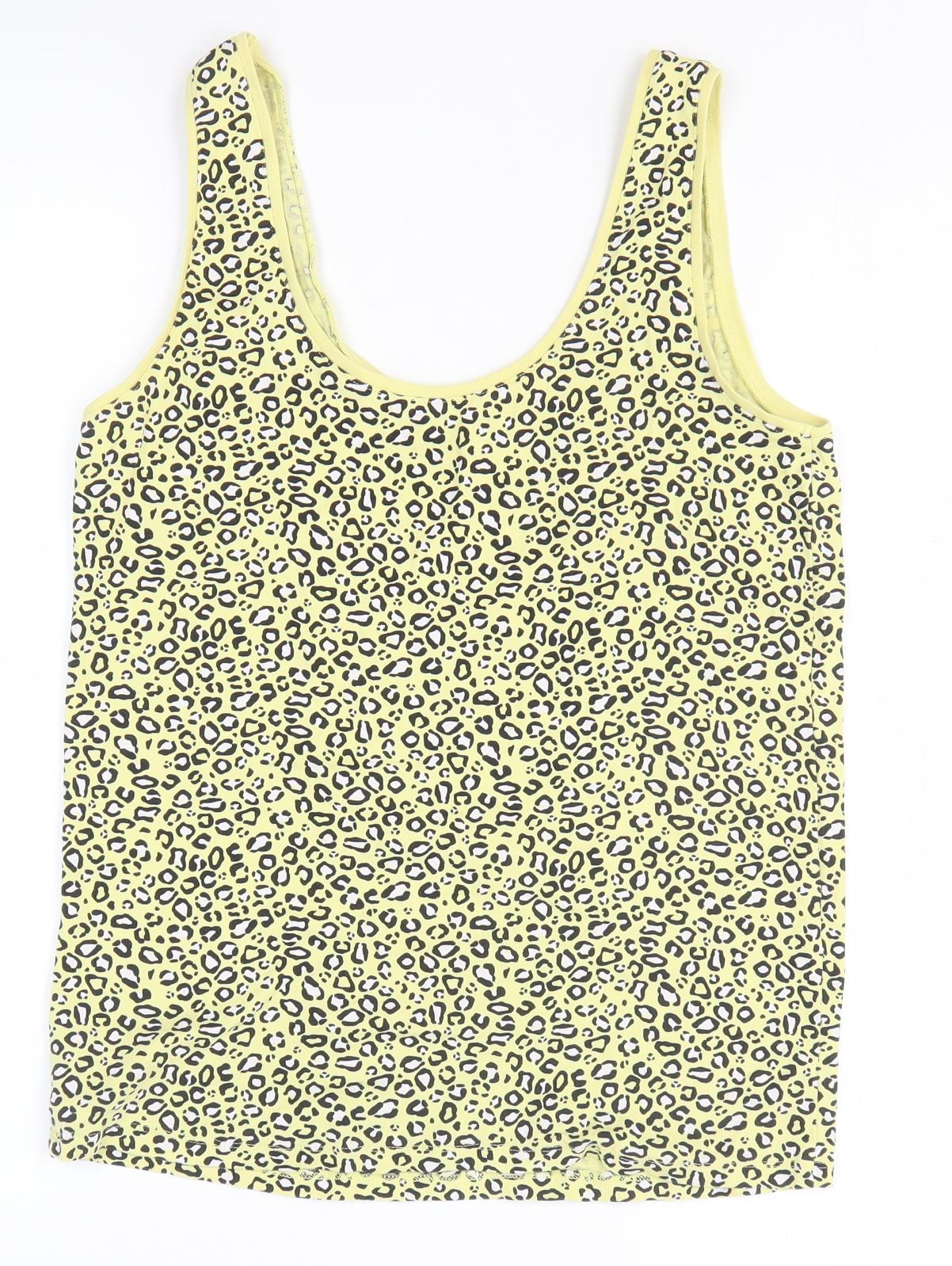 F&F Womens Yellow Animal Print Cotton Basic Tank Size 16 Scoop Neck - Leopard Print