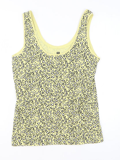 F&F Womens Yellow Animal Print Cotton Basic Tank Size 16 Scoop Neck - Leopard Print