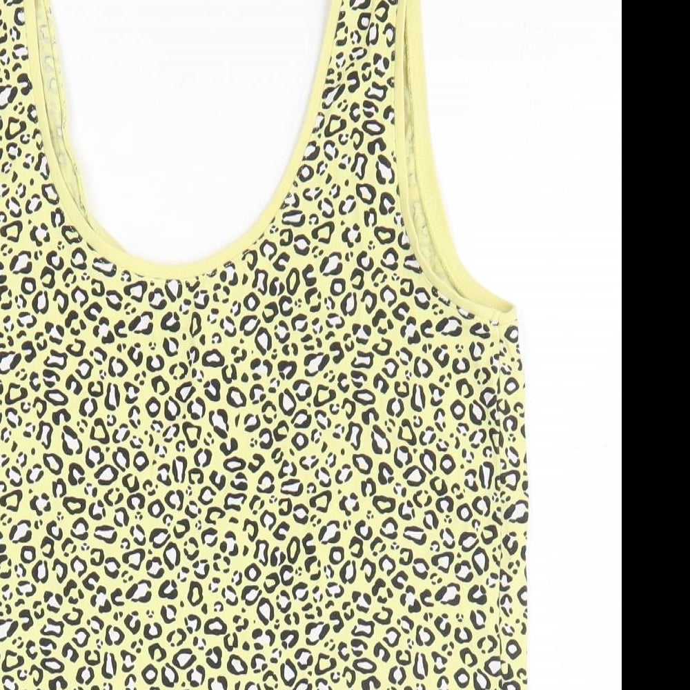 F&F Womens Yellow Animal Print Cotton Basic Tank Size 16 Scoop Neck - Leopard Print