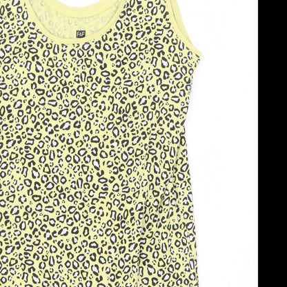 F&F Womens Yellow Animal Print Cotton Basic Tank Size 16 Scoop Neck - Leopard Print