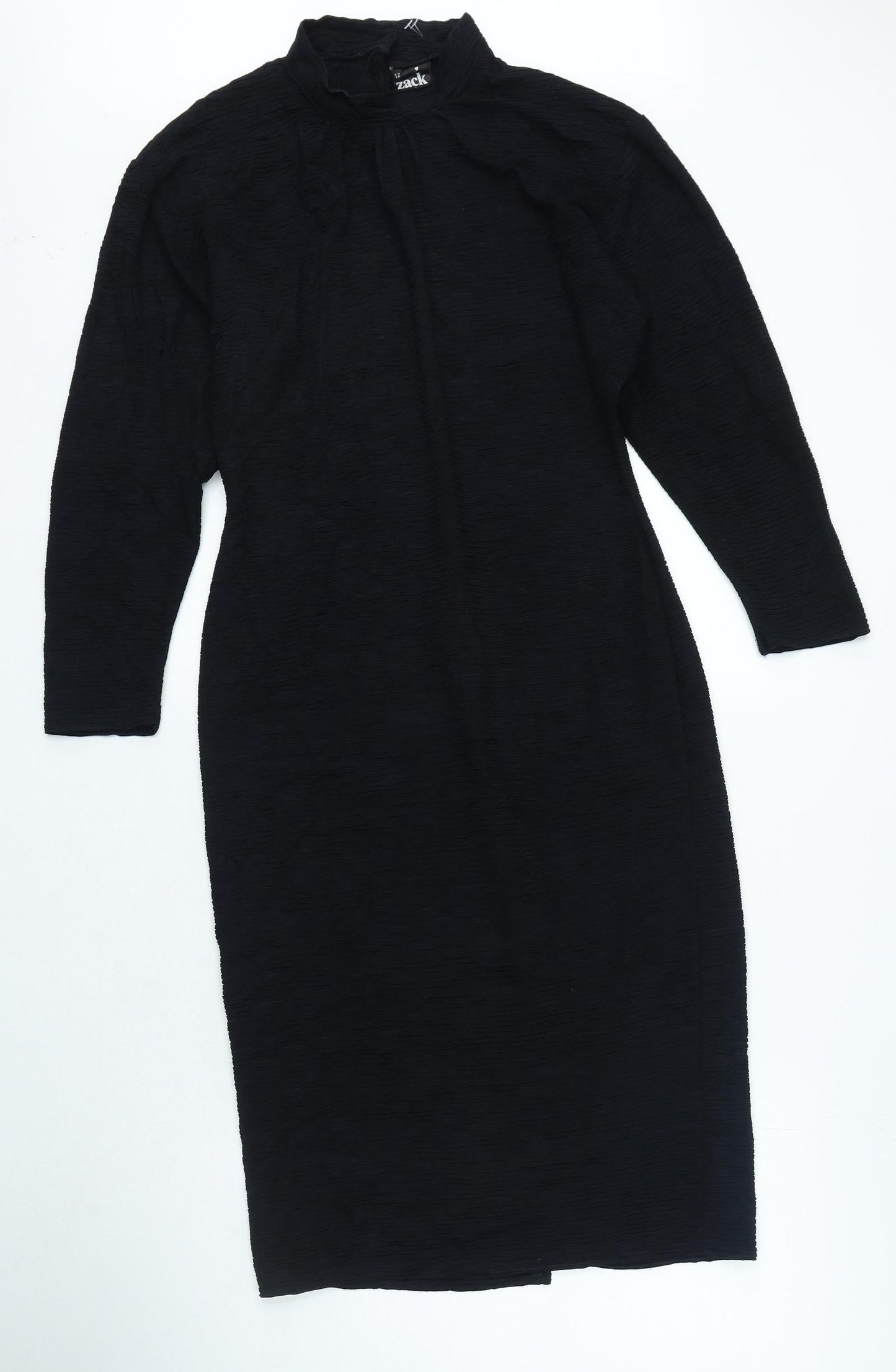 Zack London Womens Black Acetate A-Line Size 12 Mock Neck Button