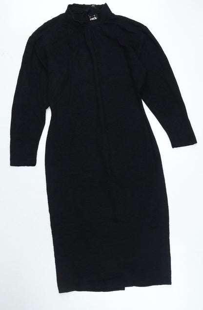 Zack London Womens Black Acetate A-Line Size 12 Mock Neck Button