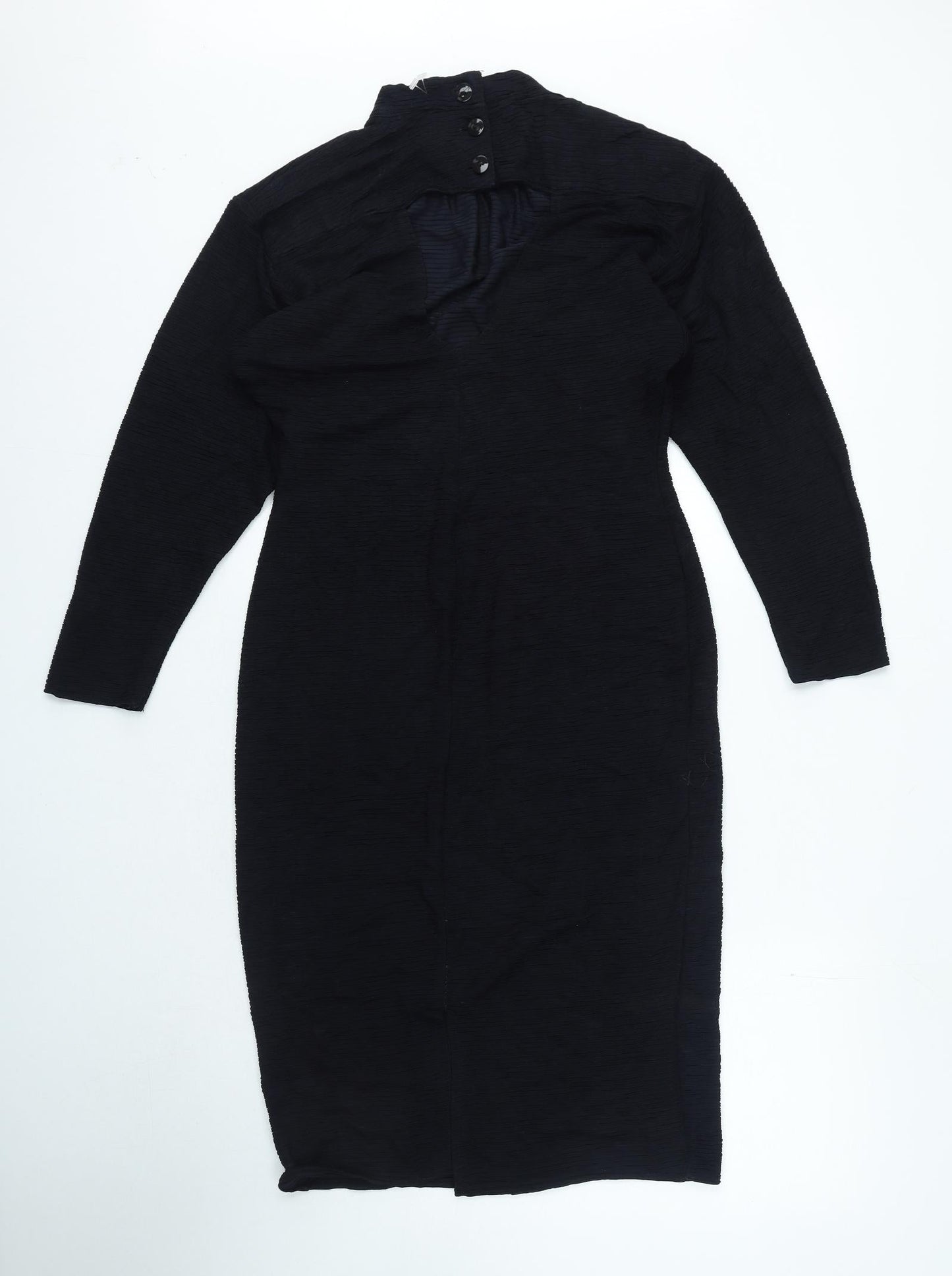 Zack London Womens Black Acetate A-Line Size 12 Mock Neck Button