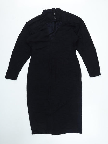 Zack London Womens Black Acetate A-Line Size 12 Mock Neck Button