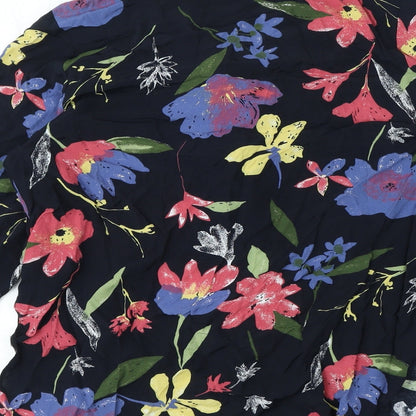 Ninoretti Womens Black Floral Viscose Basic Button-Up Size 12 Collared